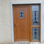 Derrylee Dungannon Oak T&G pvc door with GL8B satinized glass.
